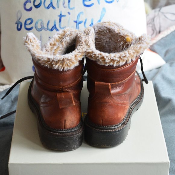 Zara Leather Faux Fur Hiking Boots - Picture 4 of 11